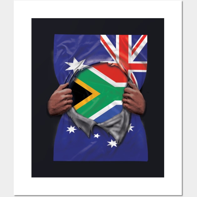 South Africa Flag Australian Flag Ripped - Gift for South African From South Africa Wall Art by Country Flags